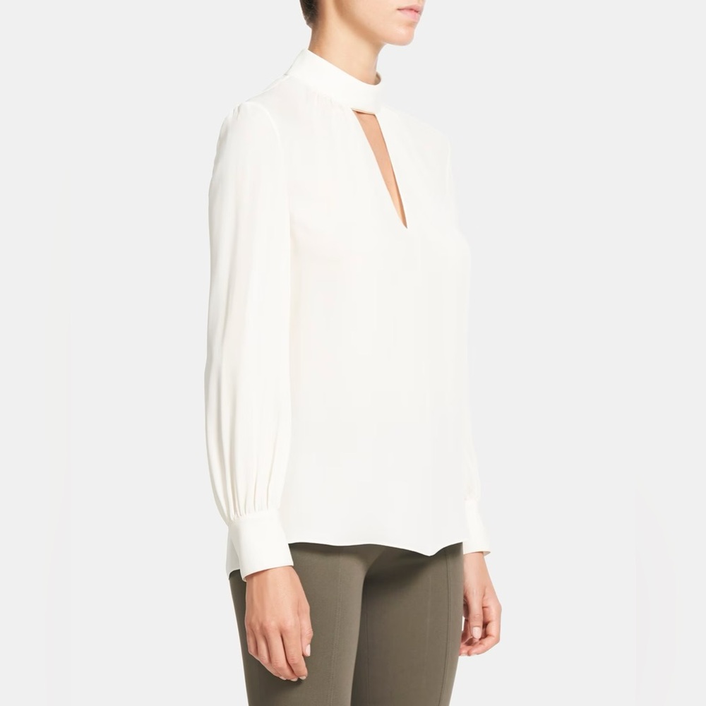 Theory Neck Band Blouse in Black Silk, Size Small - Picture 5 of 14